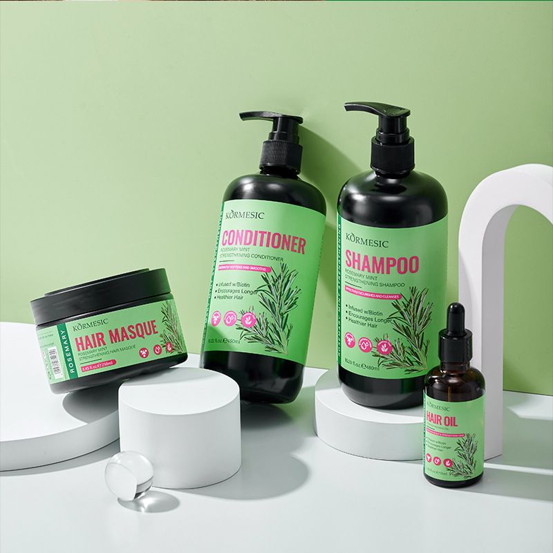 4PCS KORMESIC Rosemary Mint & Biotin 4-Piece Hair Strengthening System - Shampoo, Conditioner, Scalp Oil & Mask Set Repairs Split Ends, Soothes Dry Scalp & Boosts Shine for Fragile/Damaged Hair