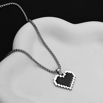 Simple Personality Hip Hop Mosaic Love Pendant Necklace Men And Women Ins European And American Versatile Titanium Steel Sweater Chain Accessories