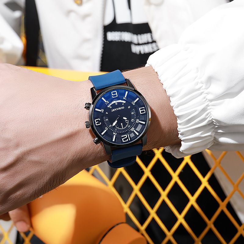 Hot Selling Men Watch Large Dial Blue Light Digital Quartz Watches Business Elite Success Male Wrist Watch High Quality Fashion Silicone Strap Sports Watches Valentines Gift