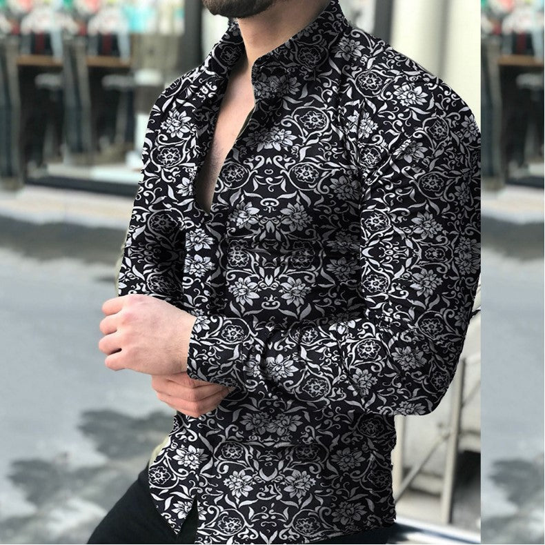 Shirts This Year's Popular Minority Design High-grade Men's Floral Shirt Style Large Stand Collar Long-sleeve Printing