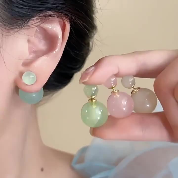 Jelly colored pearl bubble earrings female fresh countercolor earrings Korean sweet a three wear earrings