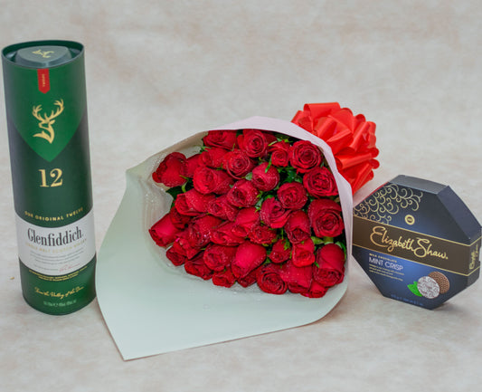 Glenfiddich, Flower Bouquet and Chocolate