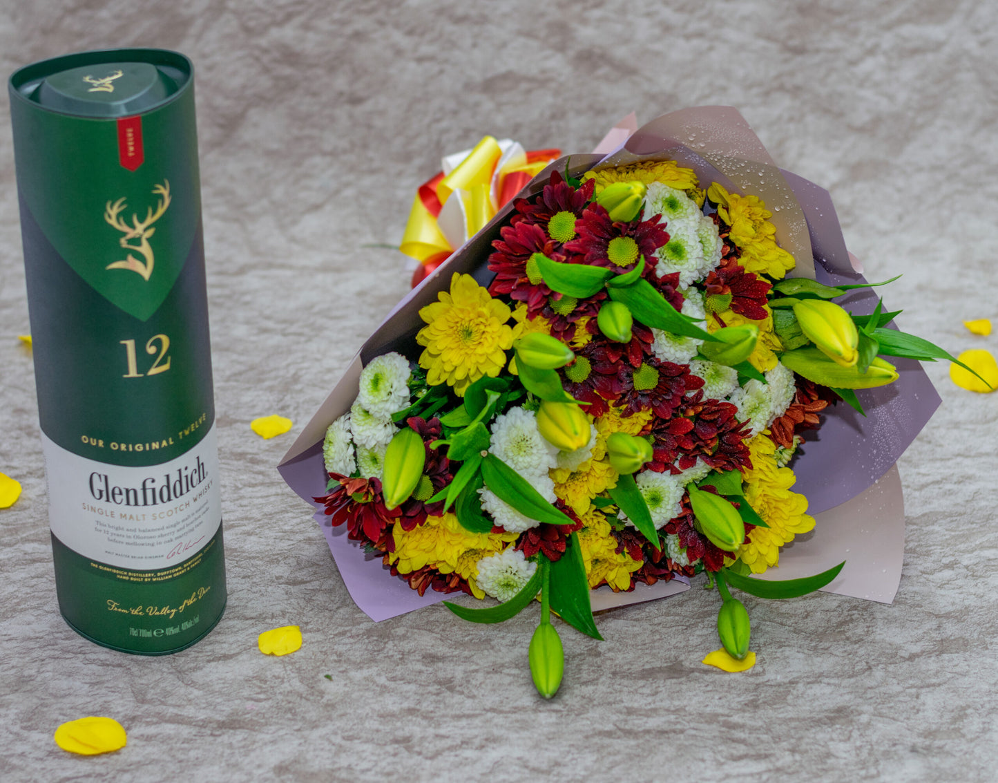 Glenfiddich Whisky and Mixed Flower Bouquet