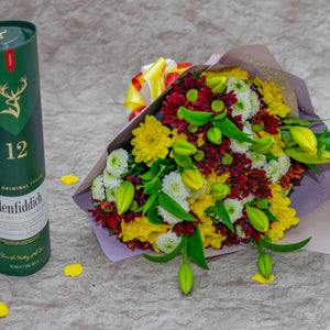 Glenfiddich Whisky and Mixed Flower Bouquet