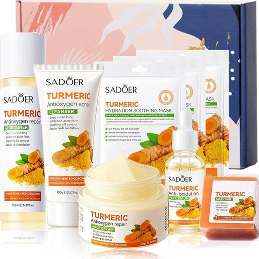 Glowing Skin Turmeric Skincare Set ,Include Face Cleanser- Turmeric Oil Serum-Toner-Face Cream- Soap-3*Sheet Mask For Dark Spot Corrector Remover...