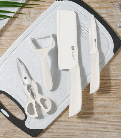 Four piece set of kitchen knives, milk and cabbage knives, internet famous and popular kitchen knives, slicing knives, fruit knives, peeling knives, scissors combination set