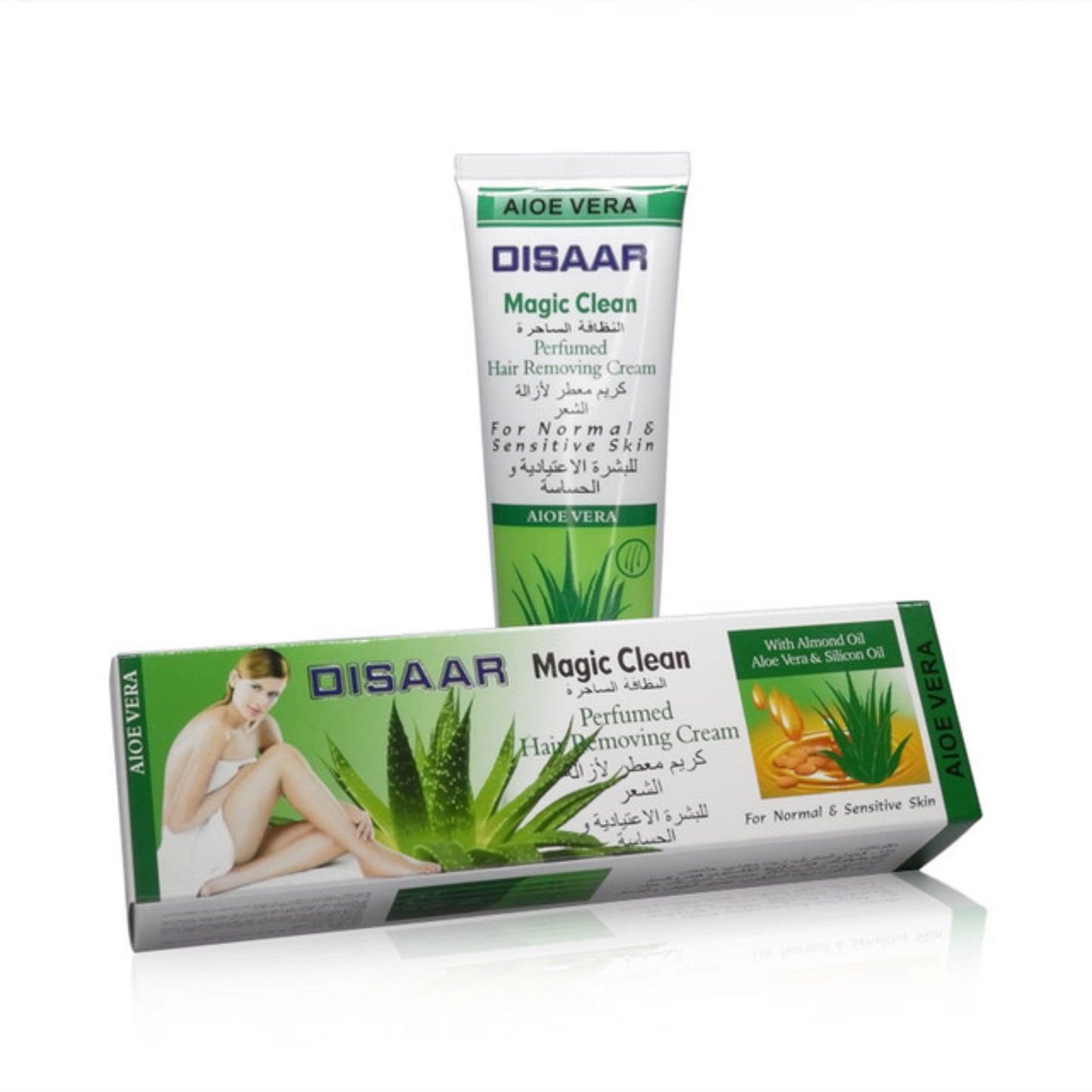 Aloe Vera Magic Clean Perfumed Hair Removal Cream with Almond Oil & Silicon Oil Body Face Arms Legs Depilatory Removing Gel - Disaar