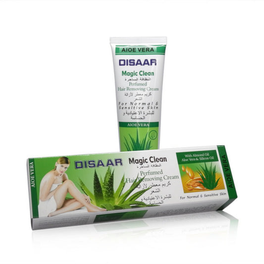 Aloe Vera Magic Clean Perfumed Hair Removal Cream with Almond Oil & Silicon Oil Body Face Arms Legs Depilatory Removing Gel - Disaar