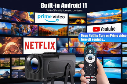 HY320 Model(not HY320 Mini), JEERO 4K Android Projector, Dual Wifi 6, Wireless 5.0, Portable Cinema Projector with Upgraded Features, 16g usb flash driver and Hmdi line as gift