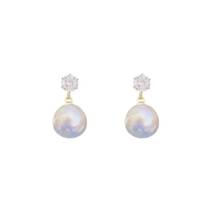 New Sparkling Pearl Female Earrings Senior Light Luxury Temperament Earrings Simple Diamonds Earrings Beautiful New Trend Temperament Silver Pin Earrings