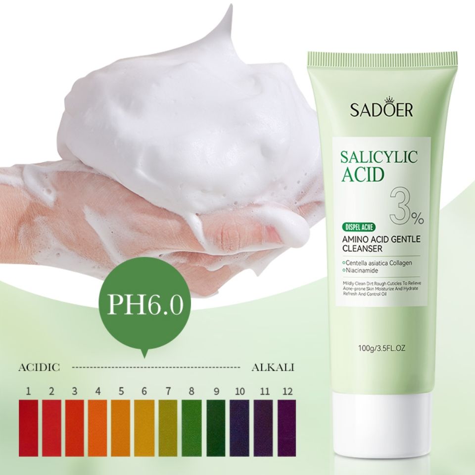 SADOER Face Cleanser, With 3% Salicylic Acid, Niacinamide & Centella Asiatica Collagen Acne Remover Facial Cleanser controls oils, Eliminates Acne, Removes Dirt Like Vitamin C, smoothens, hydrates