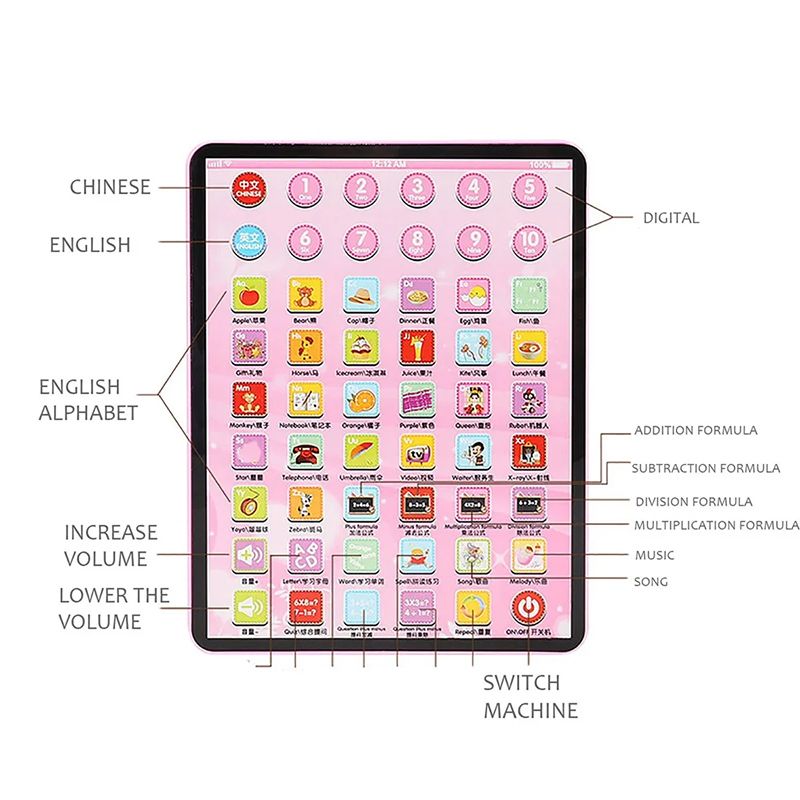 Kids Early Learning Education Touch Screen Mini iPad Learning Tablet Chinese English Machine Electronic Touch Pad Funny Interactive Learning Study Toy Laptop Kids Educational Toys Gift For Boys Girls