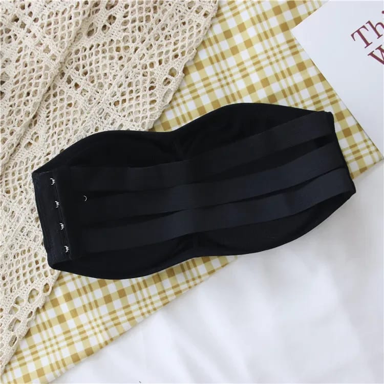 Women Strapless Ruched Push Up Bra Padded Hollow Out Backless Wireless Underwear Bandeau Thread Ribbed Adjustabable Bralette Lingerie