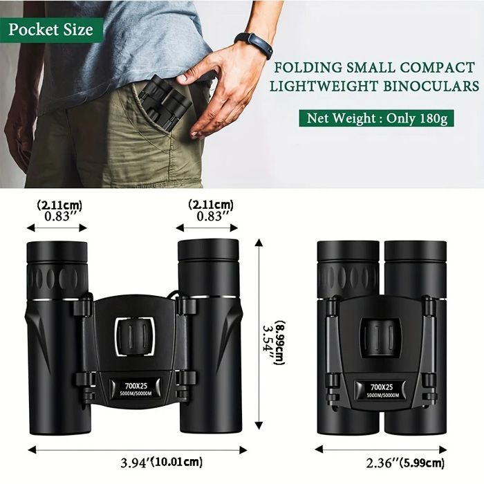 700x25 HD Zoom Portable Powerful Binoculars Long Range BAK4 Telescope Jumelles Folding FMC Binoculars for Hunting Camping Travel
