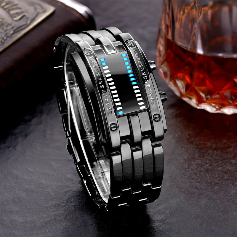 Fashion LED Iron Watches For Man And Women Dual-line Binary Personality Electronic Watch Man Wrist Watch