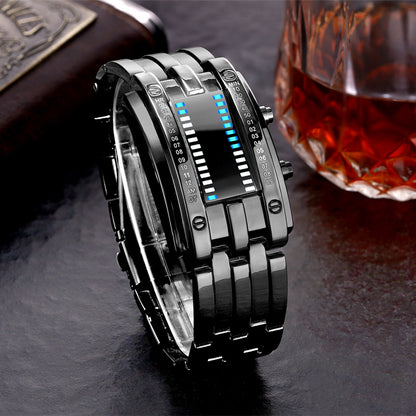 Fashion LED Iron Watches For Man And Women Dual-line Binary Personality Electronic Watch Man Wrist Watch
