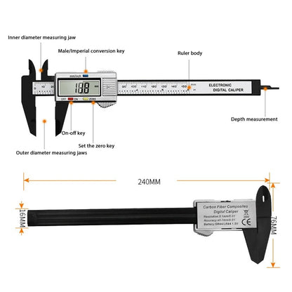 Electronic Digital Display Vernier Caliper Electric Micrometer Measuring Digital Ruler 150mm 0.1mm 6 inch