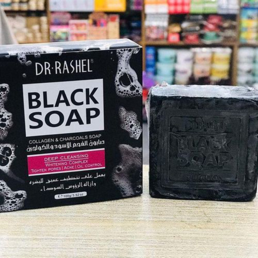 Dr. Rashel Black Soap With Collagen & Charcoal - Anti Acne Tighten Pores Oil Control Whitening Complex Deep Cleansing