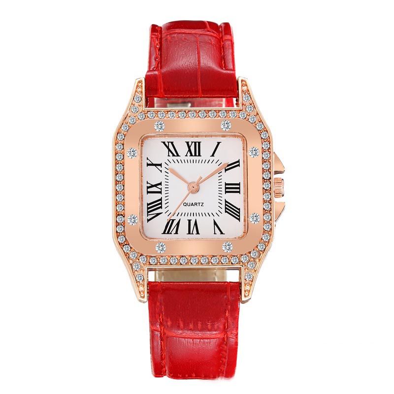 Women Diamond Watch Starry Square Dial Bracelet Watches Set Ladies Leather Band Quartz Wristwatch Female Clock Jewelry Gifts With Rhinestone Valentines Gift Couple Watches