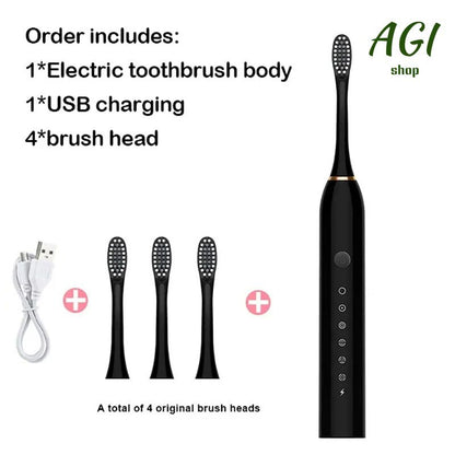 Electric Toothbrush With 4 Brush Heads Smart Timing Tooth Brush USB Rechargeable Teeth Clean Whitening Sonic Toothbrush With Replacement Head