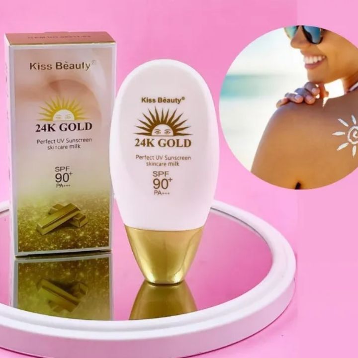 24k Gold perfect UV Sunscreen skincare milk SPF 90+ PA++ Sun Protection Cream - Kiss Beauty