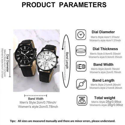 2PCS Set Couple Fashion Casual Leather Watches Ladies Simple Dial Quartz Wristwatches Dress Clock Montre Femme