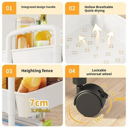 UPHUI 3 Layers Removable Storage Rack Mobile Multi-Functional Organizer Floor Standing Portable Storage Rack for Bathroom Kitchen