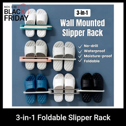 3-in-1 Foldable Slipper Rack Wall Durable Plastic Slipper Holder Adhesive Backing Slipper Organizer Folding Bathroom Shoe Rack Home Hanging Shoe Rack Space Saving Storage No Drill Punch-free