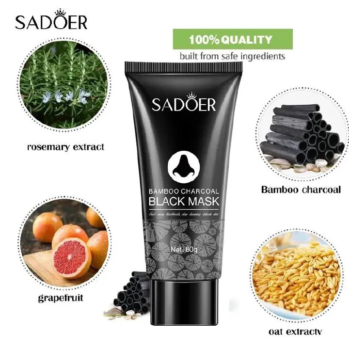 SADOER Peel Off Mask Black Mask Deep Cleansing Bamboo Charcoal Blackhead Remover Shrink Pores Mask, Blackhead removing, pore shrinking, Vitamin C , nasal mask for deep cleaning, tear off, facial mask