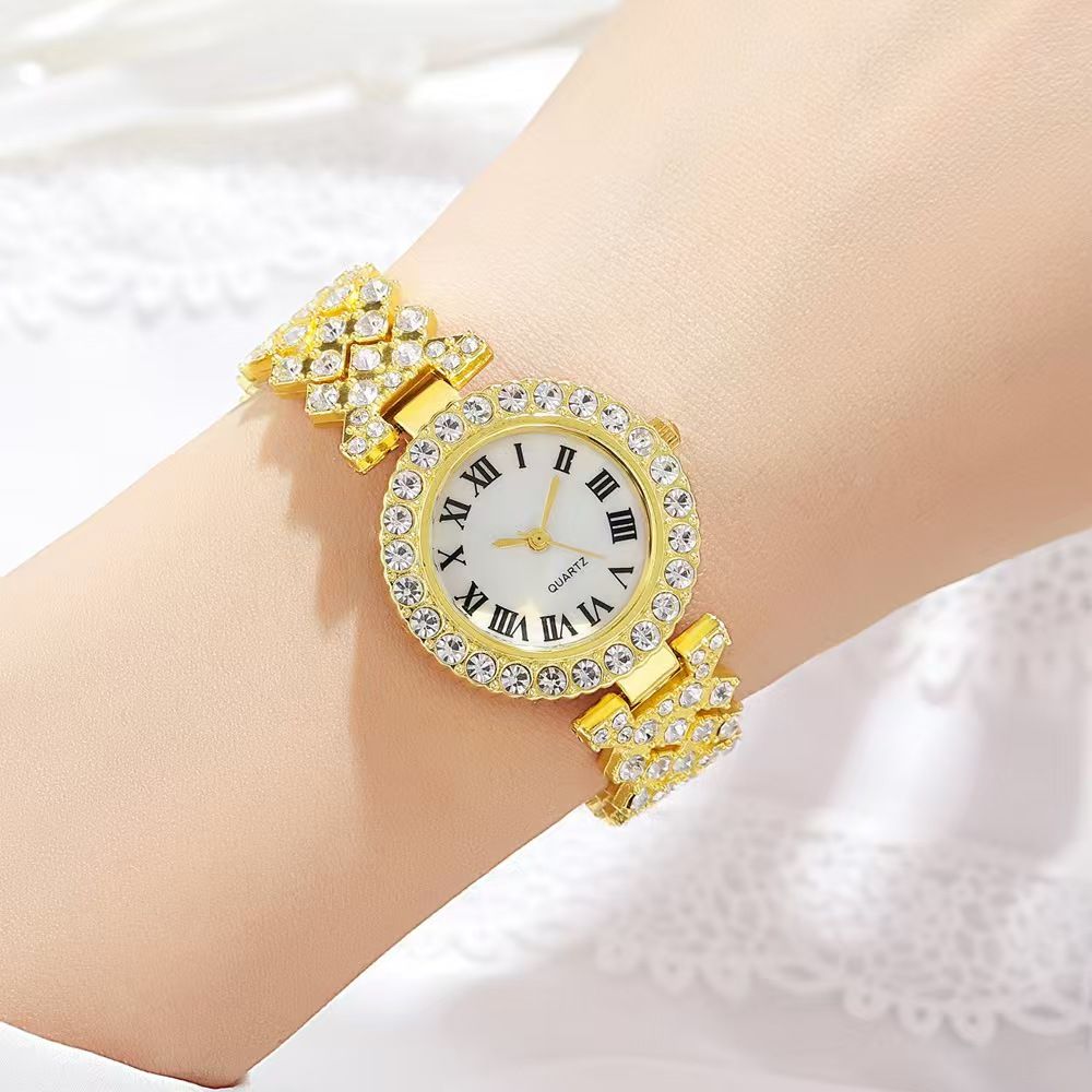 5-piece set fashion Roman diamond inlaid women's watch women's watch quartz watch bracelet