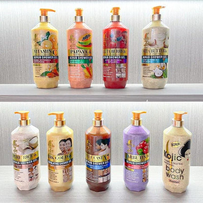 ROUSHUN Body Wash 24K and Glutathione Whitening Shower Gel 1000ml Removes Acnes Clear Pimples Cleans and Hydrates Glow and Shine 24K and Glutathione Scrub Shower Cream 1000 ml Body Washe