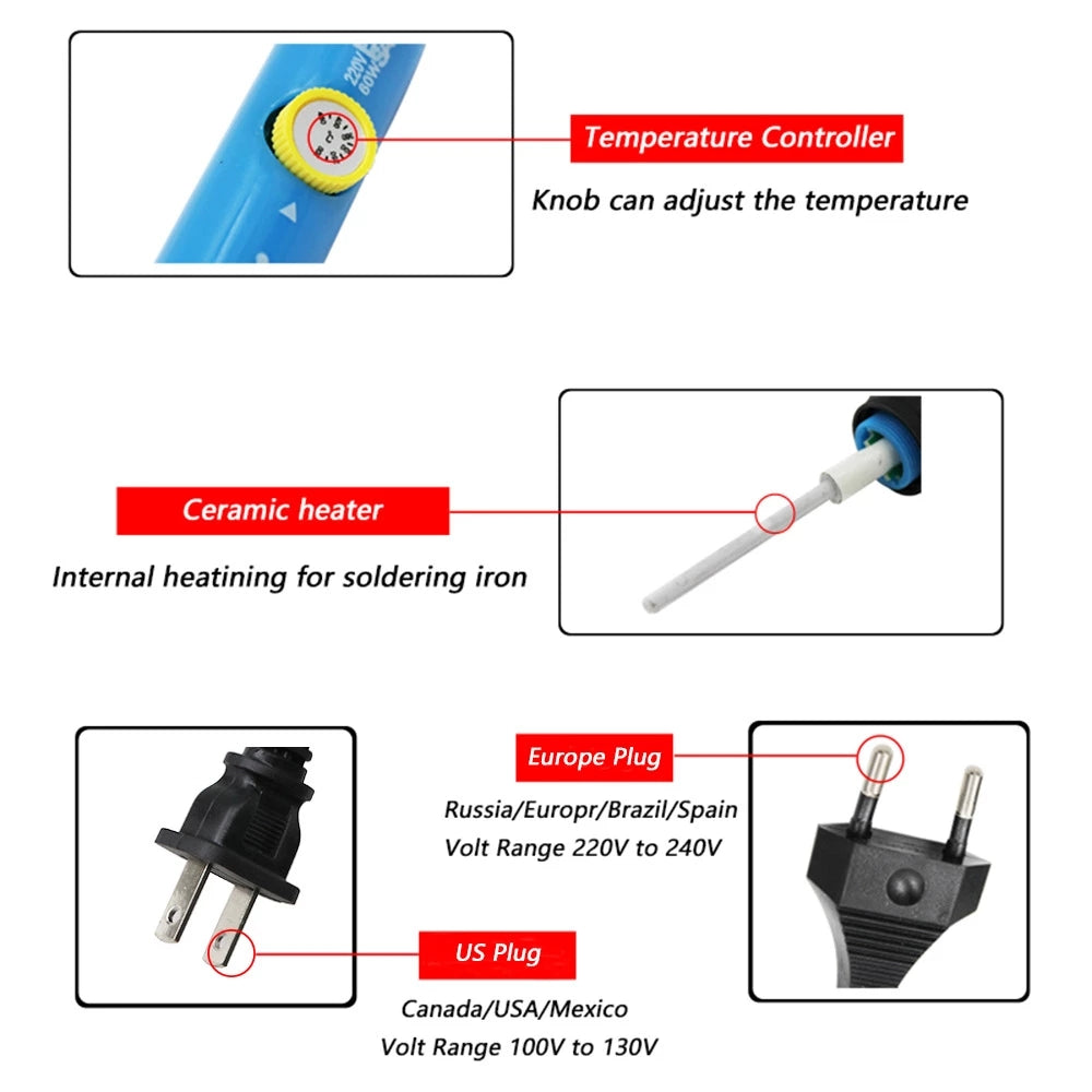 Adjustable Temperature Electric Soldering Iron V V 60W 80W Welding Solder Heating Nib Repair Tool