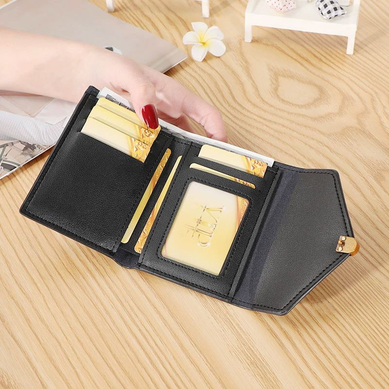 Women Short Wallet Ladies Coin Purse Tri-fold Wallet Card Case PU Synthetic Leather Wallet