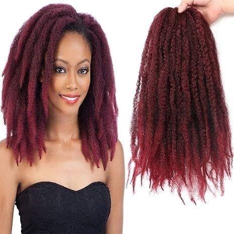 Synthetic Fiber Kinky Afro Braids for African Women | Explosive Volume Protective Twist with Caterpillar Texture (Black, 18 Inch, Quick Install, Heat Resistant)