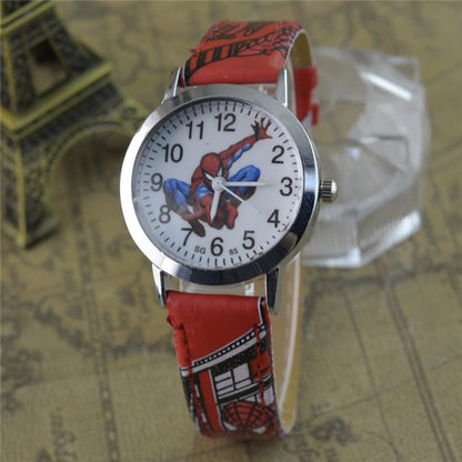 Children's Cartoon Watch Spiderman Leather Strap Quartz Watch Best Child Wristwatch Waterproof Men Watches Boy Gift
