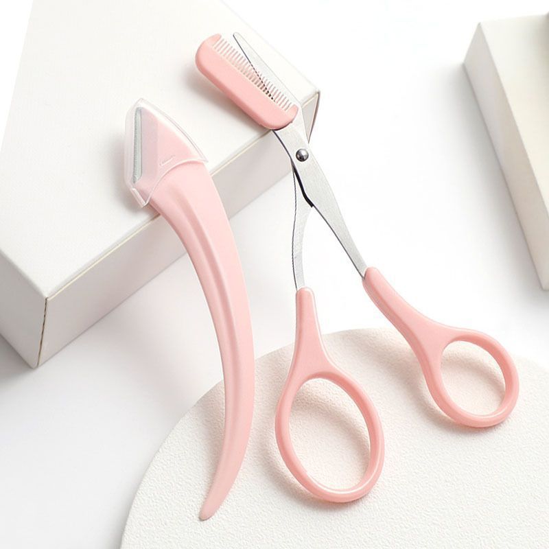Beginner's Safe Eyebrow Trimmer New Eyebrow Trimmer Scissors Anti Scratch Bending Moon Eyebrow Scraper Set for Beginners