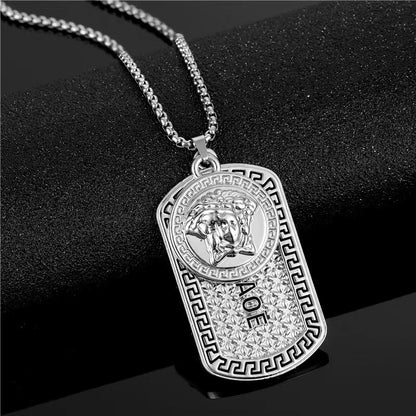 Cross-border jewelry, European and American brands, the same titanium steel necklace, men's hip hop fashion brand Medusa head portrait, zinc alloy pendant