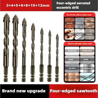 High-hard Four-edged Serrated Eccentric Drill Hand Tools For Dry Drilling Of Ceramic Tiles Glass Marble Concrete Stainless Steel Drill Bits, The Site All Porcelain Concrete Wall Brick Impact Steel Bar