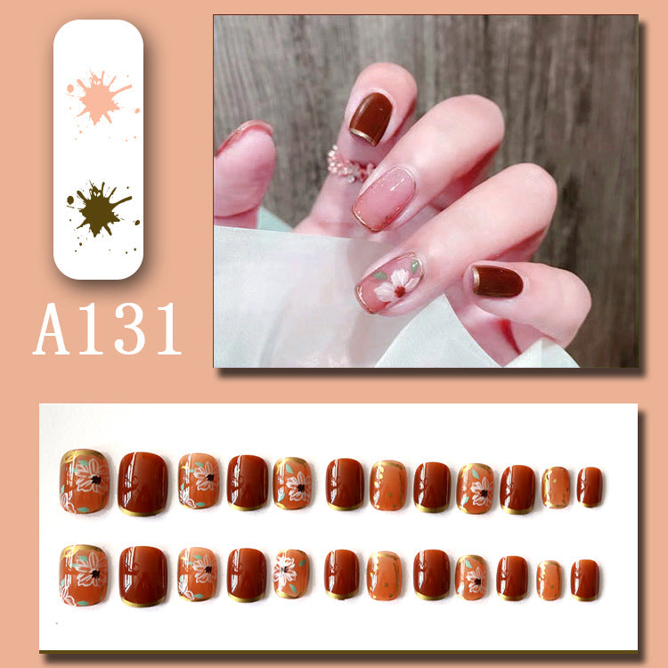 24pcs Fake Nails Reusable Stick On Nails Press on Full Cover False Nail Tips with Jelly Stickers Makeup Accessories