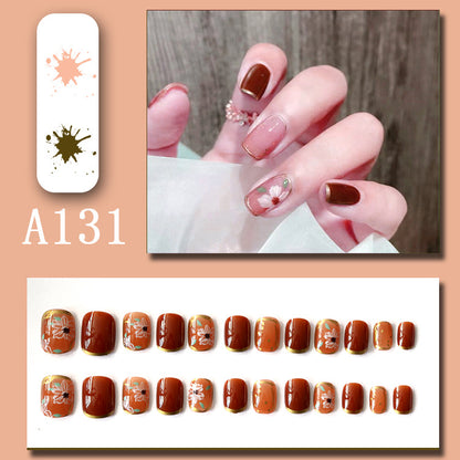 24pcs Fake Nails Reusable Stick On Nails Press on Full Cover False Nail Tips with Jelly Stickers Makeup Accessories