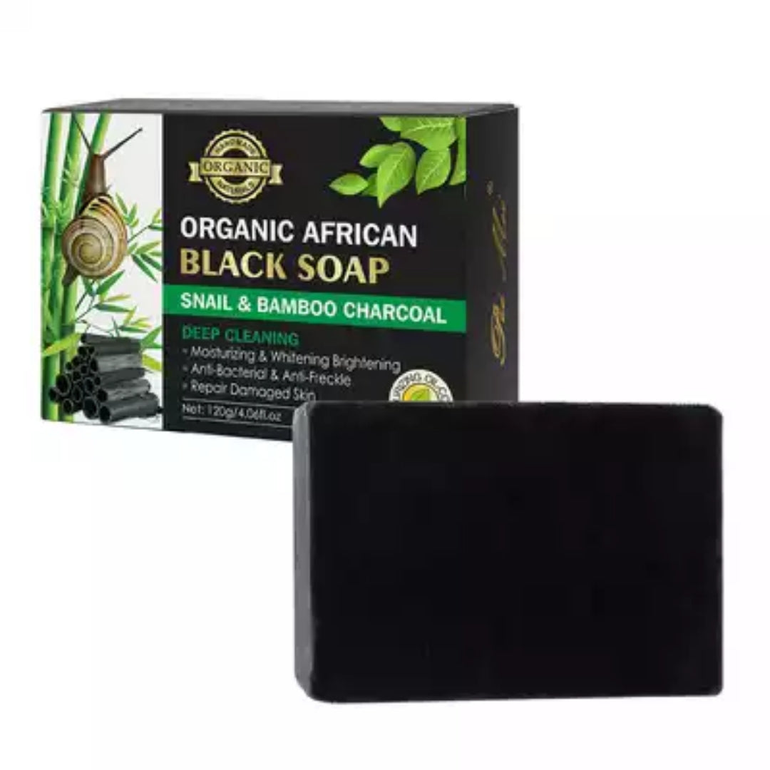 Pei Mei Organic African Black Soap With Snail & Bamboo Charcoal - Moisturizing Brightening Antibacterial Anti-Freckle Repair skin
