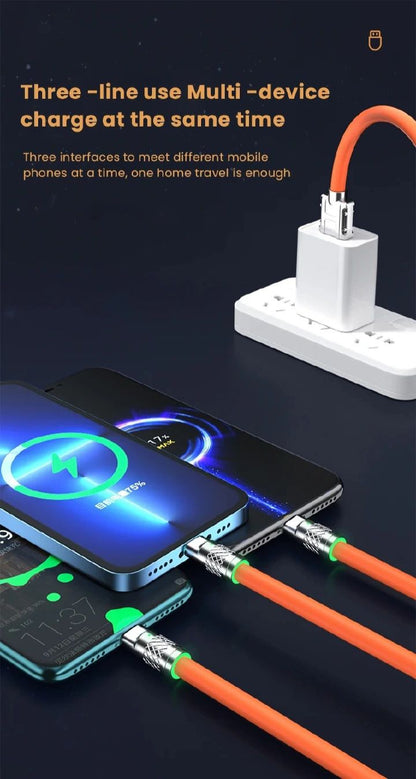 FRANK Max120W 3in1 Fast Charging USB Cable 2.4A Charging Cable Liquid Soft Silicone USB Data Cable USB C/iOS/Micro USB Adapters