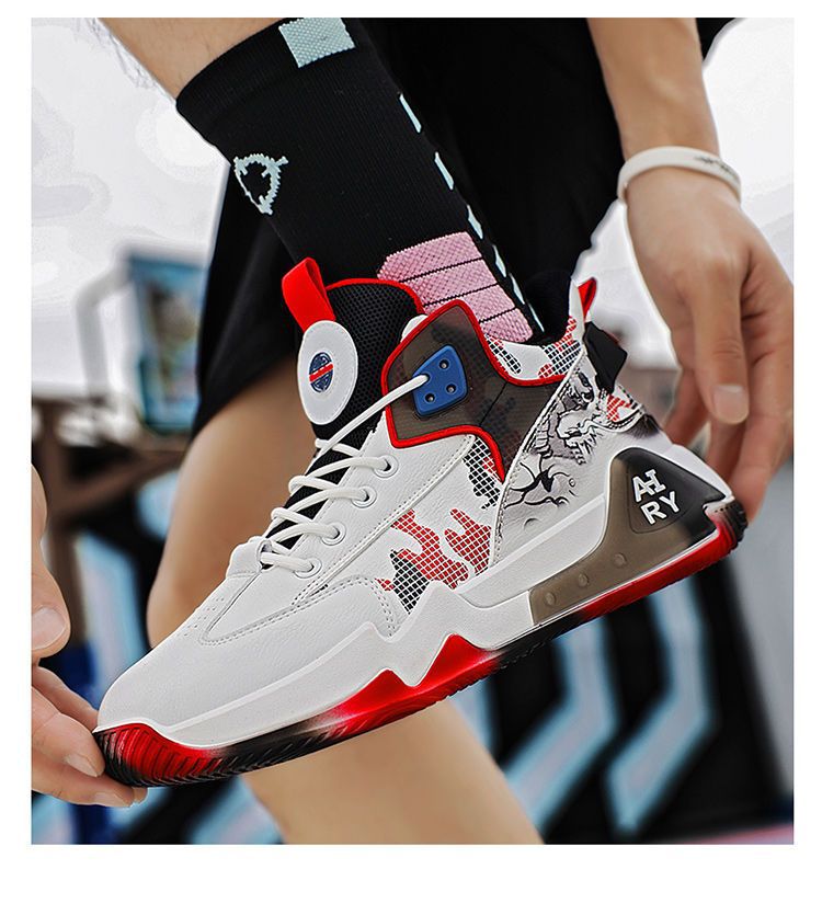 New Men's Basketball Shoes Rubber Low-top Lace-up Fashion Indoor Non-Slip Training Sports Running Shoes For Men White Black And Red Mixed Colors