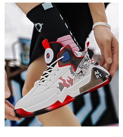 New Men's Basketball Shoes Rubber Low-top Lace-up Fashion Indoor Non-Slip Training Sports Running Shoes For Men White Black And Red Mixed Colors