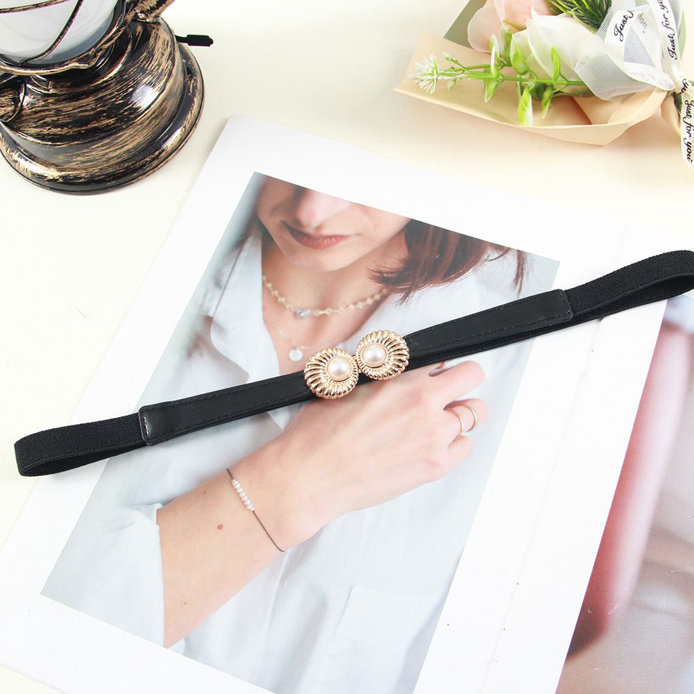 2pcs Pearl Buckle Belt New style women's belts women's elastic belts fashionable elastic pearl button coat dress versatile accessories