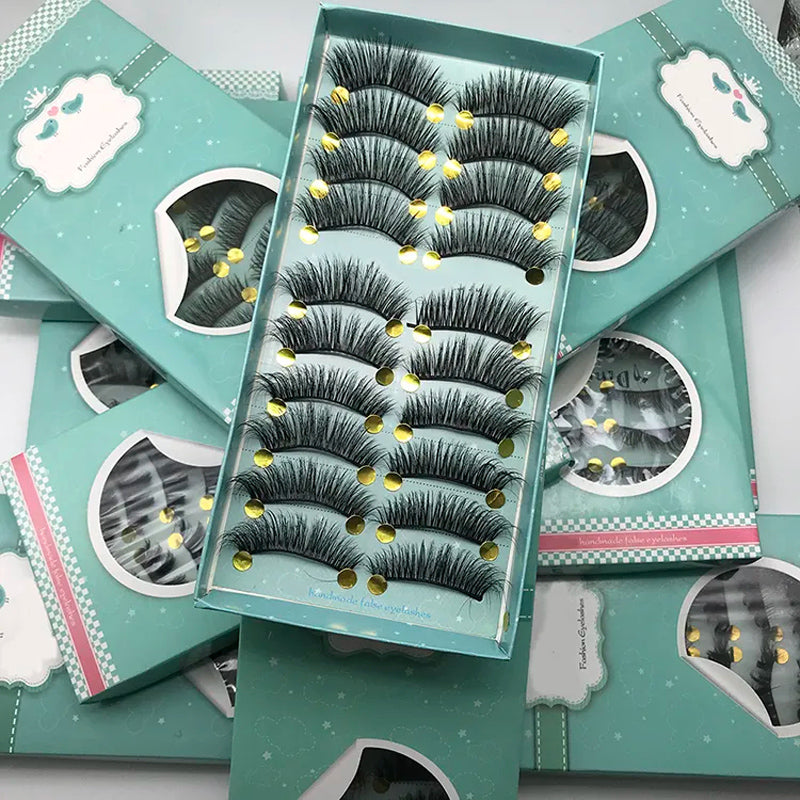 10 Pairs Faux 3D Mink Lashes Natural False Eyelashes Long Lasting Extension beautiful eyes Dramatic Fluffy Soft Wispy Volume Cross Reusable Eyelash Makeup Beauty Tools