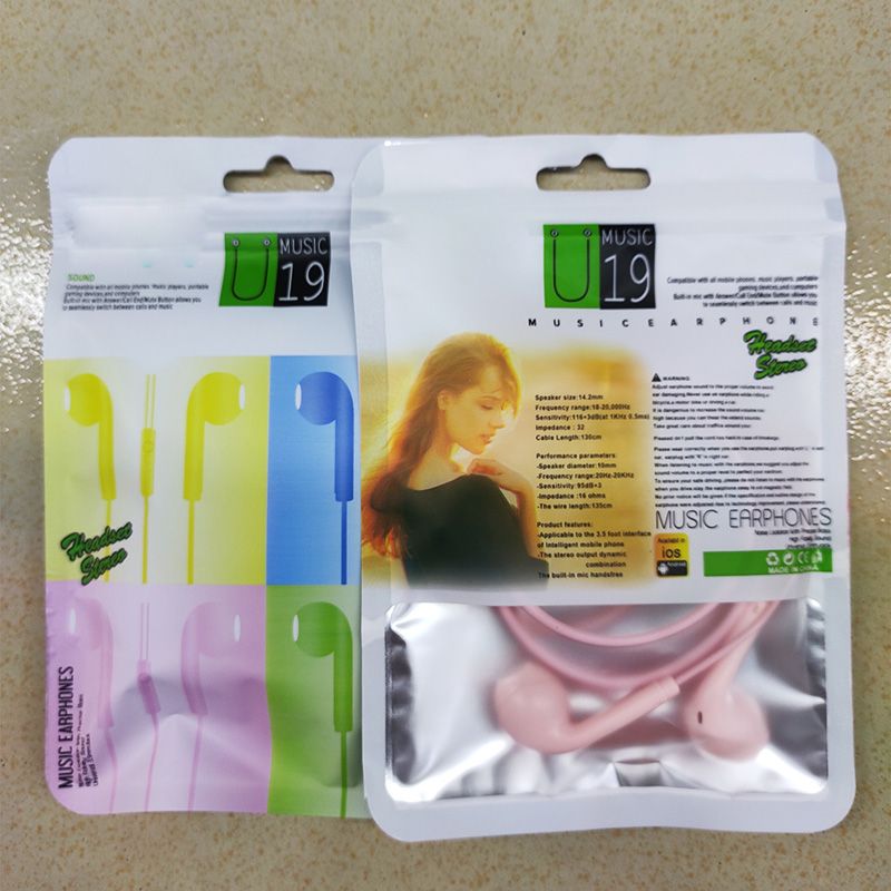 3.5mm Round Hole U19 Macaron Multi-Color Optional Wired Earphones With Microphone Universal Earphones For Mobile Phones Laptop PC