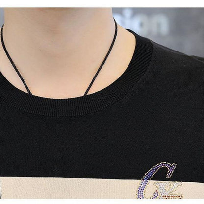 Men's Fashion Harajuku Short Sleeve Business Casual Striped T-Shirt