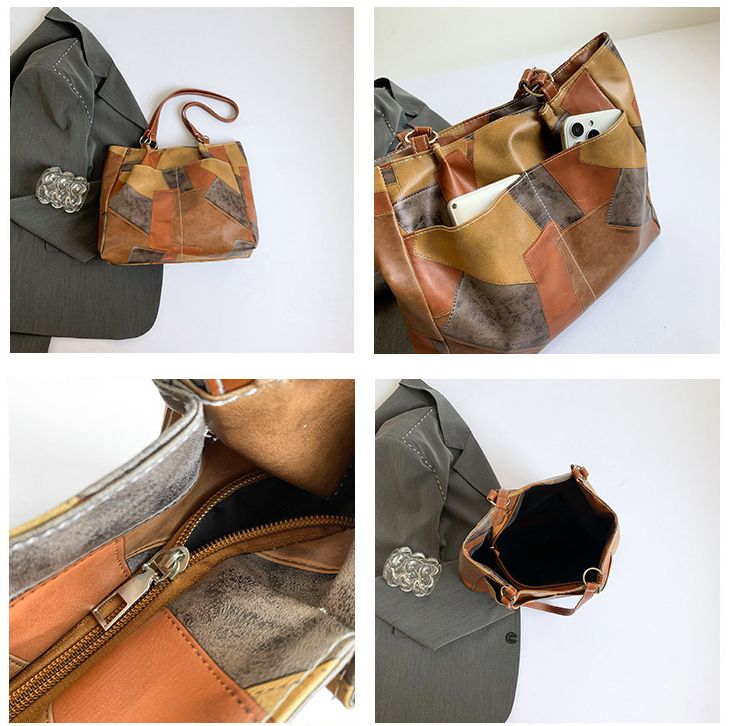 New Arrivals PU splicing Women's Bags Tote Bags handbags Trendy Shoulder Bag