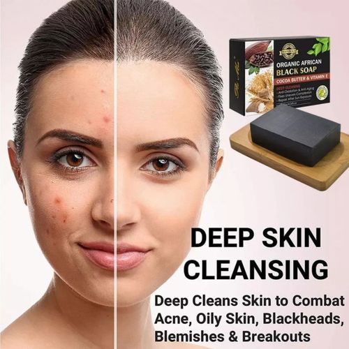 Pei Mei Organic African Black Soap With Cocoa Butter & Vitamin E - 120g
